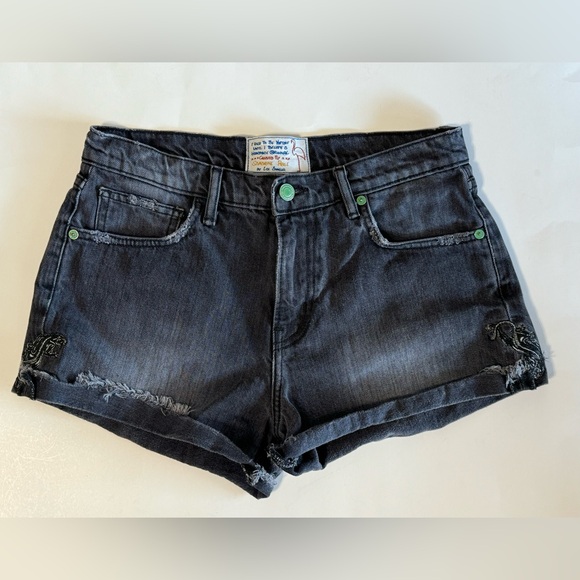 Free People x Sandrine Rose High Waist Flamingo Pocket Raw Hem Shorts Size 27 - Picture 1 of 13